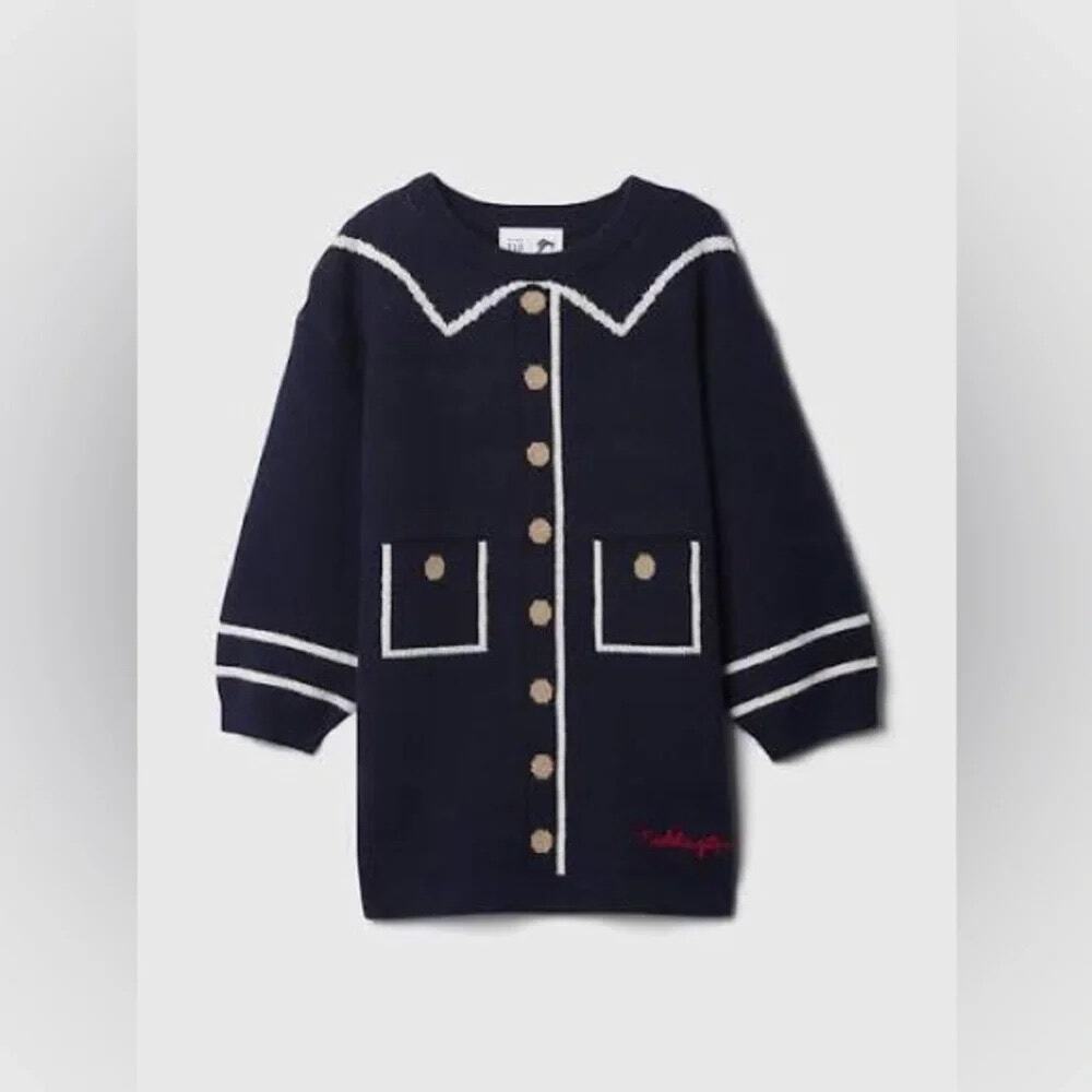 Baby Gap Paddington Bear CashSoft Sweater Dress Navy Blue Sz 12-18 Months RARE - Picture 1 of 13